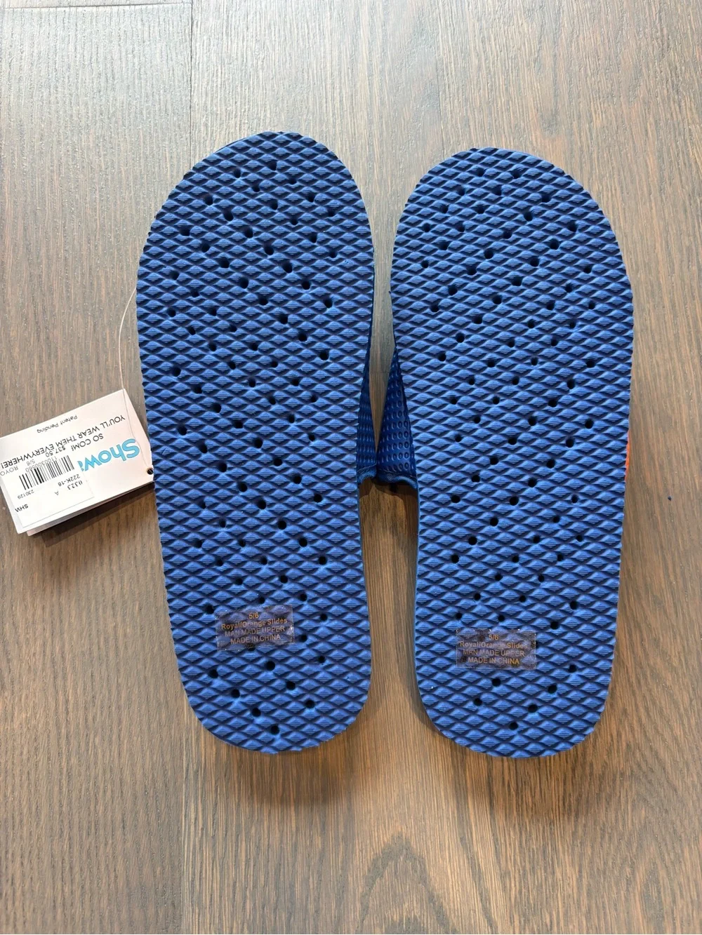 Showaflops -Adjustable Men's Blue & Orange Slide Sandals with Breathable Footbed